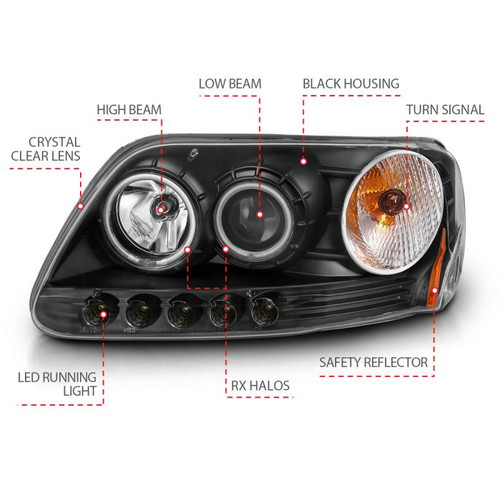 Anzo F-150 Projector Headlights w/ Halo Black (CCFL) (1997-2003)