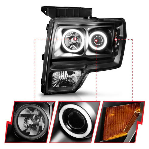 Anzo F-150 Projector Headlights w/ Halo Black (CCFL) (2009-2014)