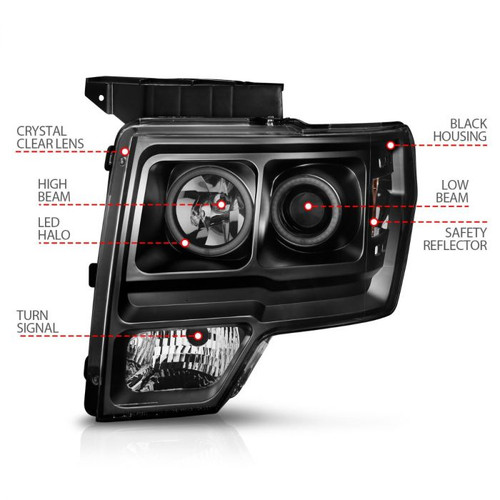 Anzo F-150 Projector Headlights w/ Halo Black (CCFL) (2009-2014)