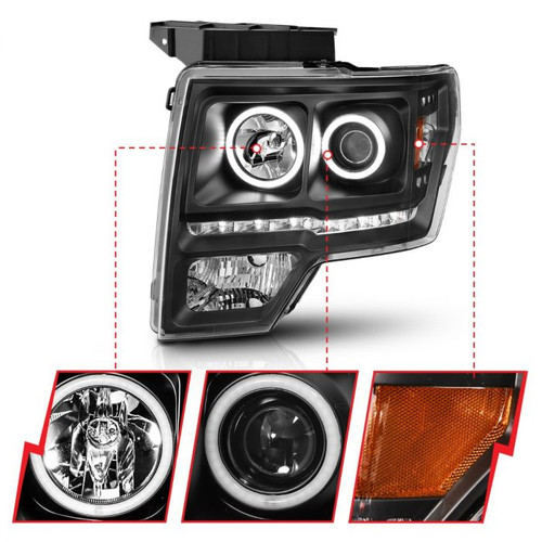 Anzo F-150 Projector Headlights w/ Halo Black (CCFL) G2 (2009-2014)