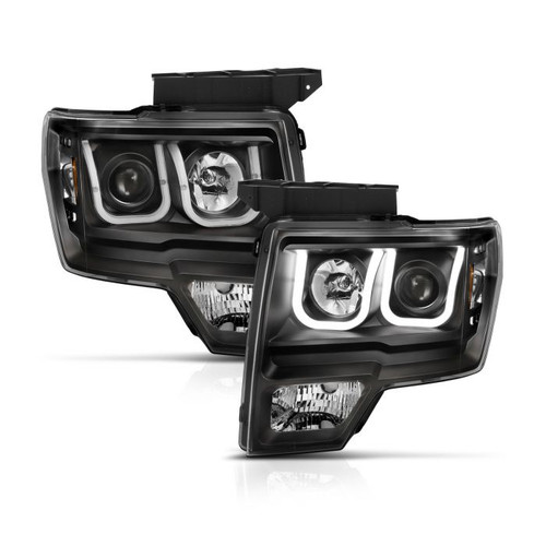 Anzo F-150 Projector Headlights w/ U-Bar Switchback Black w/ Amber (2009-2014)