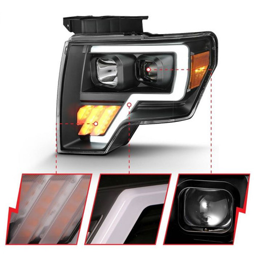 Anzo F-150 Projector Light Bar G4 Headlight Black Amber (2009-2014)