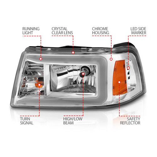 Anzo Ranger Crystal Headlights w/ Light Bar Chrome Housing (2001-2011)