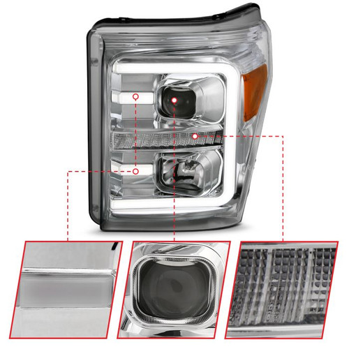 Anzo F-250/F-350/F-450 Projector Headlights w/ Plank Style Switchback Chrome w/Amber (2011-2016)
