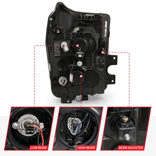 Anzo F-250/F-350/F-450 Projector Headlights w/ Plank Style Switchback Chrome w/Amber (2011-2016)