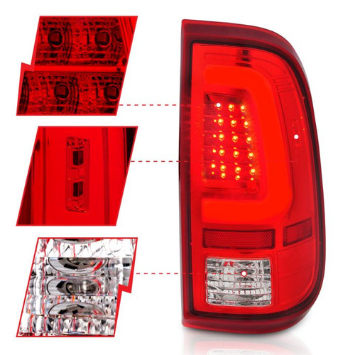 Anzo F-250 LED Taillights Chrome Housing Red/Clear Lens - Pair (2008-2016)