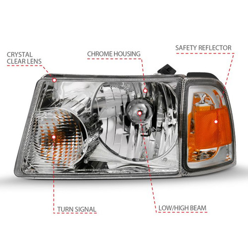 Anzo Ranger Crystal Headlight Chrome w/ Corner Lights (2001-2011)
