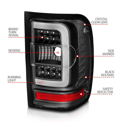 Anzo Ranger LED Tail Lights w/ Light Bar Black Housing Clear Lens (2001-2011)