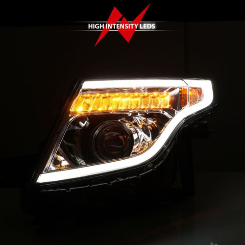 Anzo Explorer Projector Headlights w/ Light Bar Chrome Housing w/ Amber light (2011-2015)