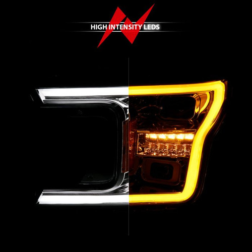 Anzo F-150 (w/o Fctry LED) Full LED Proj Headlights w/Light Bar Swtchbk Seq. Chrome w/Initiation (2018-2020)