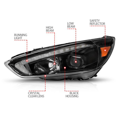 Anzo Focus Projector Headlights - w/ Light Bar Switchback Black Housing (2015-2018)