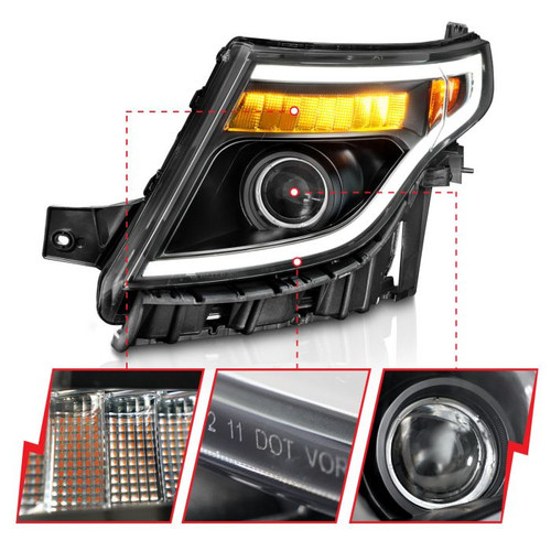 Anzo Explorer (w/Factory Halogen HL Only) Projector Headlights w/Light Bar Black Housing (2011-2015)