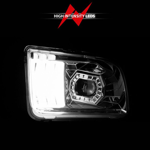 Anzo Mustang (w/Factory Halogen HL Only) Projector Headlights w/Light Bar Chrome Housing (2005-2009)
