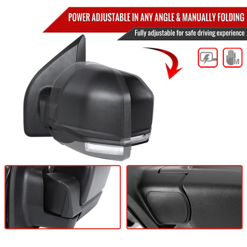 Spec-D Tuning F-150 Power Adjustable, Heated Driver Side Tow Mirror - Black w/ Clear LED Turn Signal (2015-2017)