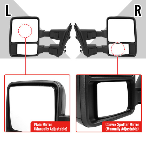 Spec-D Tuning F-250 Manual Adjusting Tow Mirrors - Black w/ Amber Turn Signals (1999-2016)