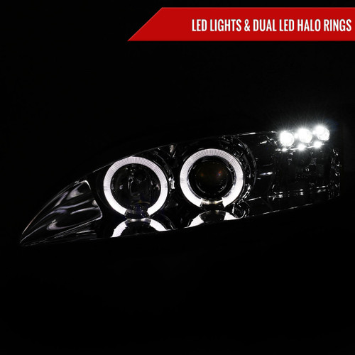 Spec-D Tuning Mustang Dual Halo Projector Headlights - Chrome Housing, Clear Lens (1994-1998)
