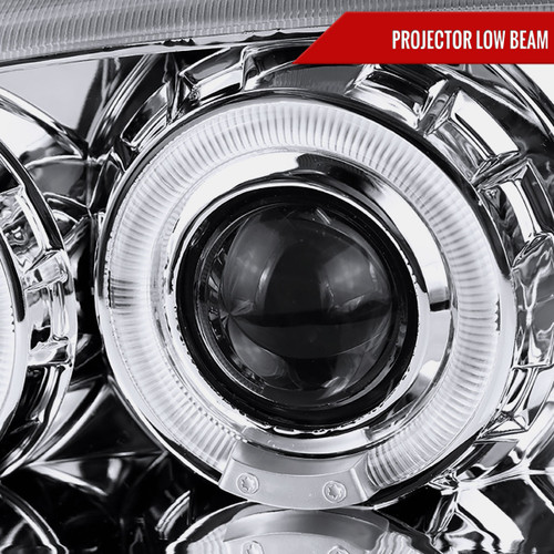 Spec-D Tuning Mustang Dual Halo Projector Headlights - Chrome Housing, Clear Lens (1994-1998)