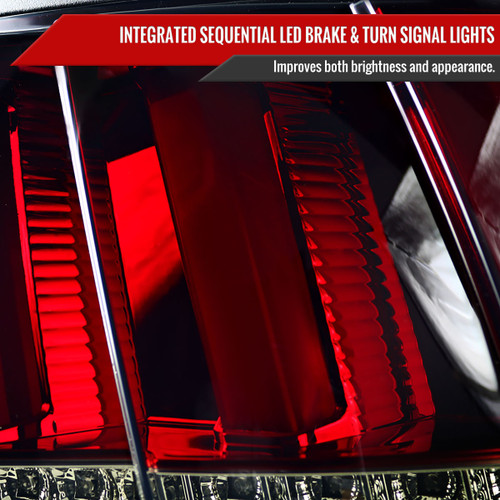 Spec-D Tuning Mustang Sequential LED Tail Lights - Chrome Housing, Smoked Red Lens (1999-2004)