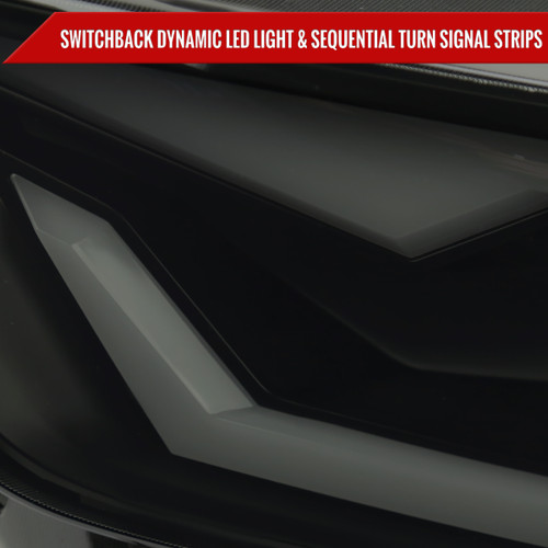 Spec-D Tuning Mustang Xenon HID Switchback Sequential Projector Headlights w/ LED Strips - Matte Black Housing, Smoked Lens (2015-2017)
