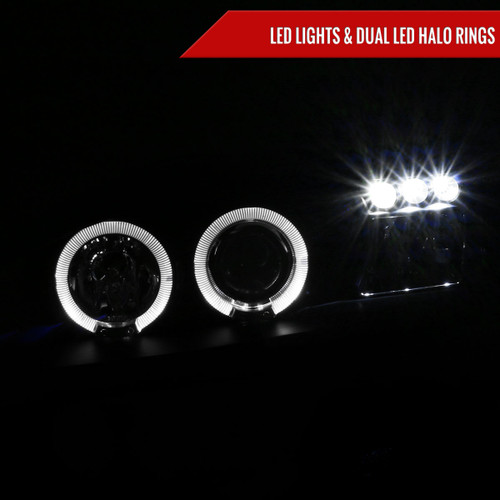 Spec-D Tuning Mustang Dual Halo Projector Headlights - Matte Black Housing, Clear Lens (1994-1998)