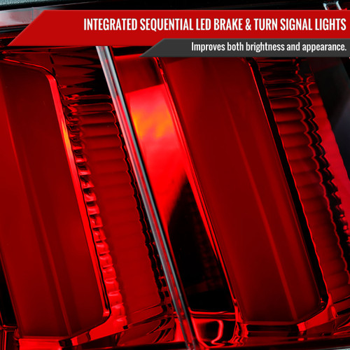 Spec-D Tuning Mustang Sequential LED Tail Lights - Chrome Housing, Red Lens (1999-2004)