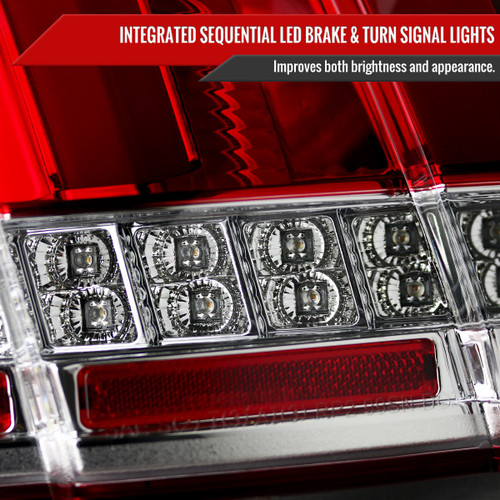 Spec-D Tuning Mustang Sequential LED Tail Lights - Chrome Housing, Red Lens (1999-2004)