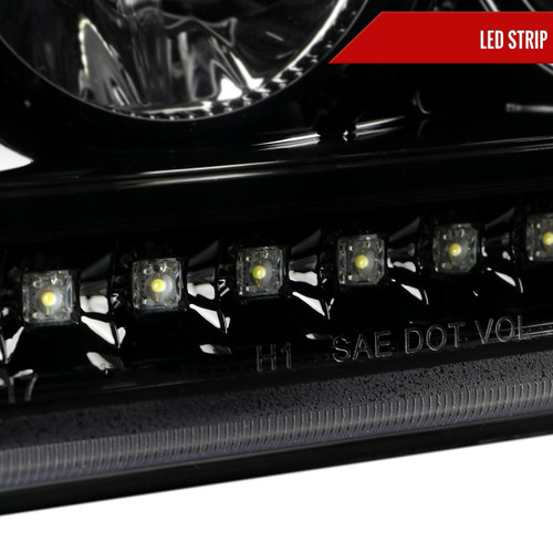 Spec-D Tuning Ranger Projector Headlights w/ LED Light Strip & Turn Signals - Jet Black Housing, Smoked Lens (2001-2011)