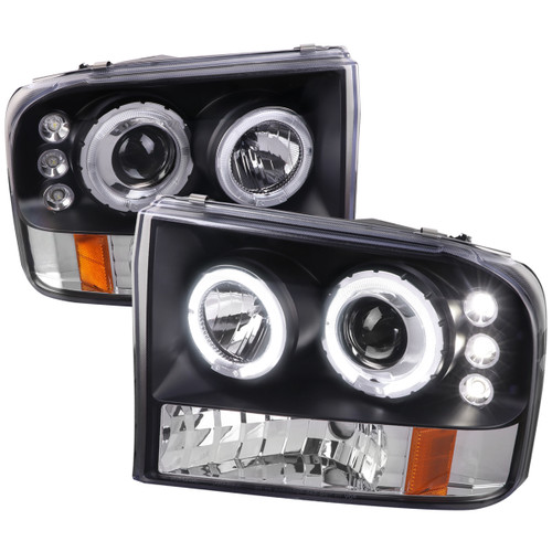 Spec-D Tuning 2LHP-F25099JM-TM F-250 Dual Halo Projector Headlights - Matte Black Housing, Clear Lens (1999-2004)