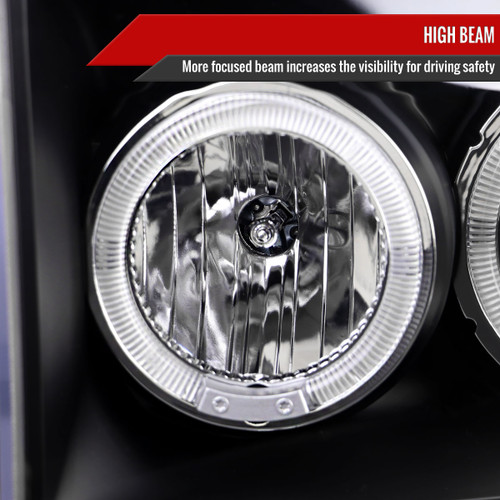 Spec-D Tuning F-250 Dual Halo Projector Headlights - Matte Black Housing, Clear Lens (1999-2004)