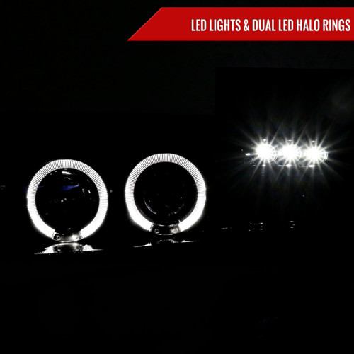 Spec-D Tuning Mustang Dual Halo V2 Projector Headlights - Gloss Black Housing, Smoked Lens (1994-1998)