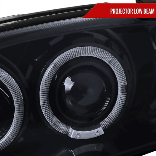 Spec-D Tuning Mustang Dual Halo V2 Projector Headlights - Gloss Black Housing, Smoked Lens (1994-1998)