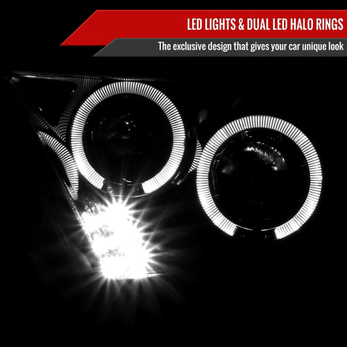 Spec-D Tuning Mustang Dual Halo Projector Headlights - Jet Black Housing, Clear Lens (2010-2014)