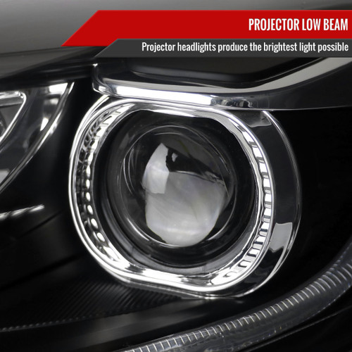 Spec-D Tuning Focus Projector Headlights w/ LED Strip & Sequential Turn Signals - Matte Black Housing, Clear Lens (2012-2014)