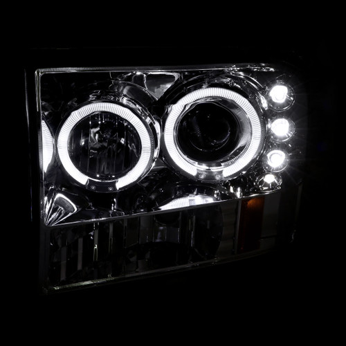 Spec-D Tuning F-250 Dual Halo Projector Headlights - Chrome Housing, Clear Lens (1999-2004)