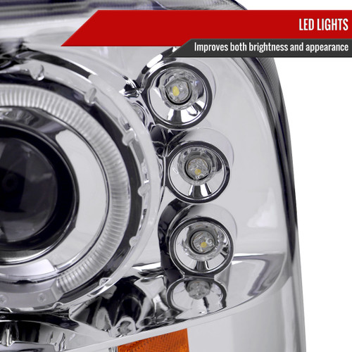 Spec-D Tuning F-250 Dual Halo Projector Headlights - Chrome Housing, Clear Lens (1999-2004)