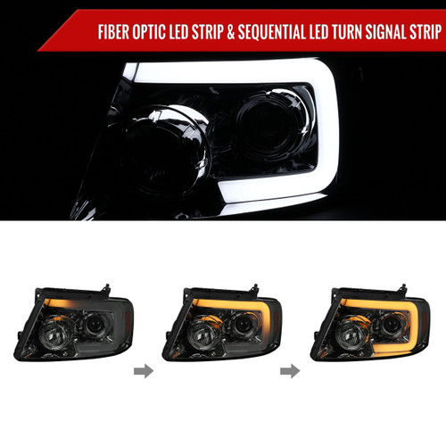 Spec-D Tuning F-150 Projector Headlights w/ Switchback Sequential LED C-Bars - Chrome Housing, Smoked Lens (2004-2008)