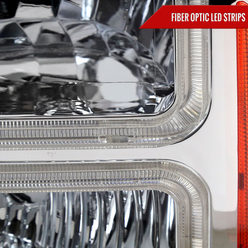 Spec-D Tuning F-250 Factory Style Headlights w/ Dual LED C-Bars - Chrome Housing, Clear Lens (2005-2007)