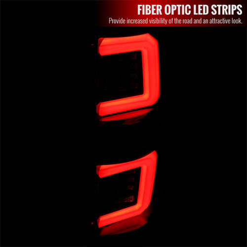Spec-D Tuning F-150 LED Tail Lights w/ Red C-Bars - Jet Black Housing, Clear Lens (2009-2014)