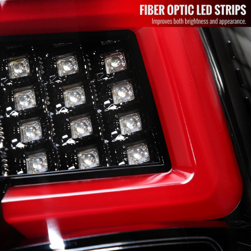 Spec-D Tuning F-150 LED Tail Lights w/ Red C-Bars - Jet Black Housing, Clear Lens (2009-2014)