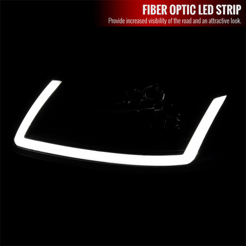 Spec-D Tuning Mustang LED Bar Factory Style Headlights w/ Amber Reflector - Matte Black Housing, Clear Lens (1999-2004)