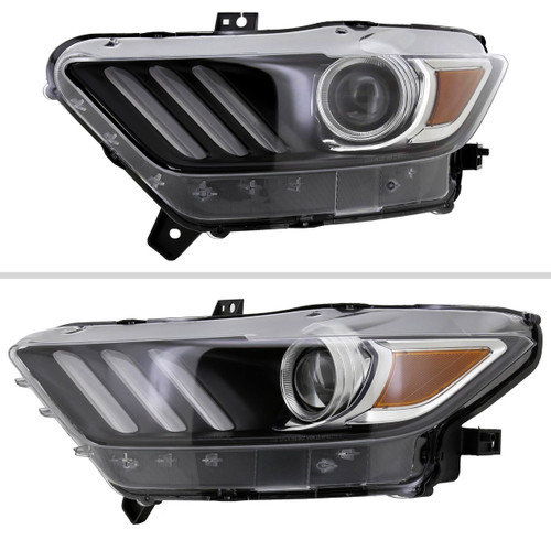 Spec-D Tuning Mustang Xenon HID Projector Driver Side Headlight w/ LED Bars - Matte Black Housing, Clear Lens (2015-2017)