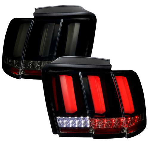 Spec-D Tuning LT-MST99BBLED-SQ-TM Mustang Sequential LED Tail Lights - Gloss Black Housing, Smoked Lens (1999-2004)