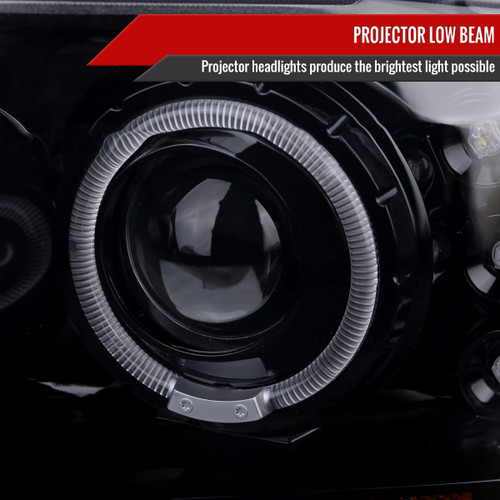 Spec-D Tuning F-250 Dual Halo Projector Headlights - Gloss Black Housing, Smoked Lens (1999-2004)
