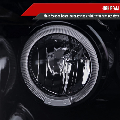 Spec-D Tuning F-250 Dual Halo Projector Headlights - Gloss Black Housing, Smoked Lens (1999-2004)