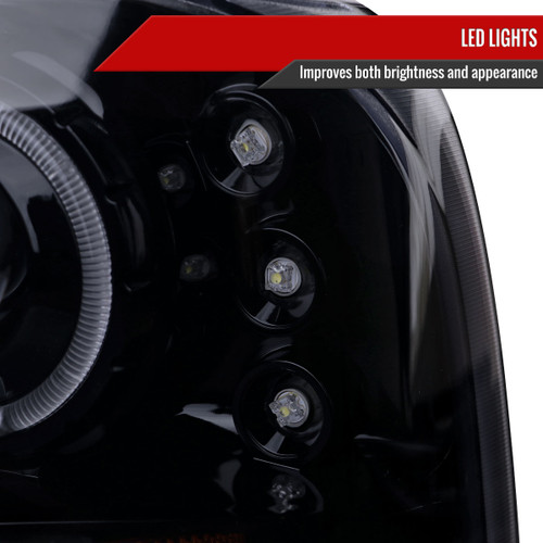 Spec-D Tuning F-250 Dual Halo Projector Headlights - Gloss Black Housing, Smoked Lens (1999-2004)