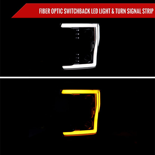 Spec-D Tuning F-250 Projector Headlights w/ Switchback LED C-Bars - Gloss Black Housing, Smoked Lens (2017-2019)