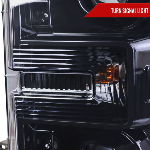 Spec-D Tuning F-250 Projector Headlights w/ Switchback LED C-Bars - Gloss Black Housing, Smoked Lens (2017-2019)