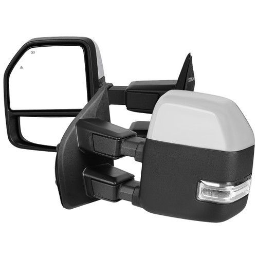 Spec-D Tuning RMX-F25017F2H-P-FS F-250 Power Adjustable, Heated, BSM, ATS Tow Mirrors - Chrome w/ Clear LED Turn Signals, Puddle, Clearnace & Auxiliary Lights (2017-2019)
