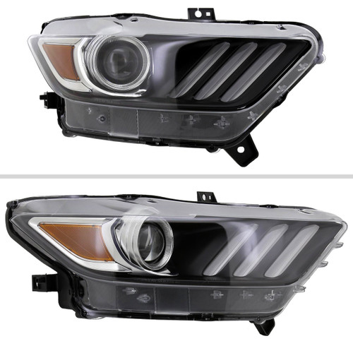 Spec-D Tuning Mustang Xenon HID Projector Passenger Side Headlight w/ LED Bars - Matte Black Housing, Clear Lens (2015-2017)