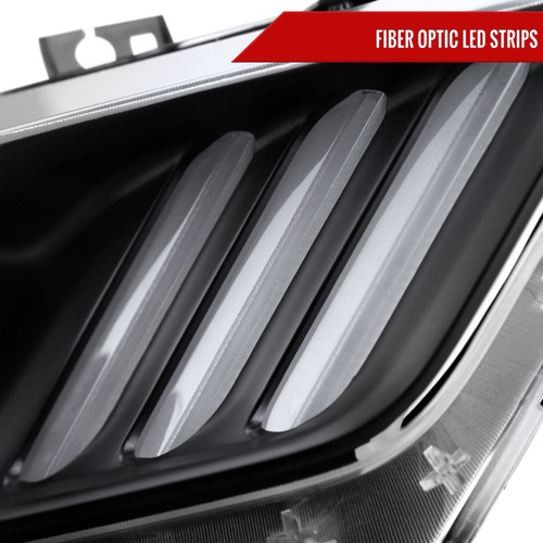 Spec-D Tuning Mustang Xenon HID Projector Passenger Side Headlight w/ LED Bars - Matte Black Housing, Clear Lens (2015-2017)